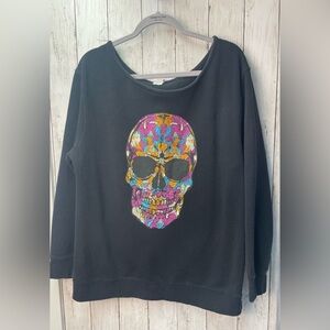 Awkward Styles Black Sweatshirt with Colorful Skull Design size 2X